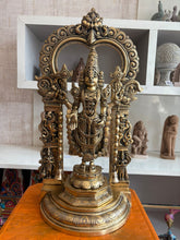 Brass Lord Venkateswara Tirupati Balaji idol with ornate arch – handcrafted antique finish temple statue
